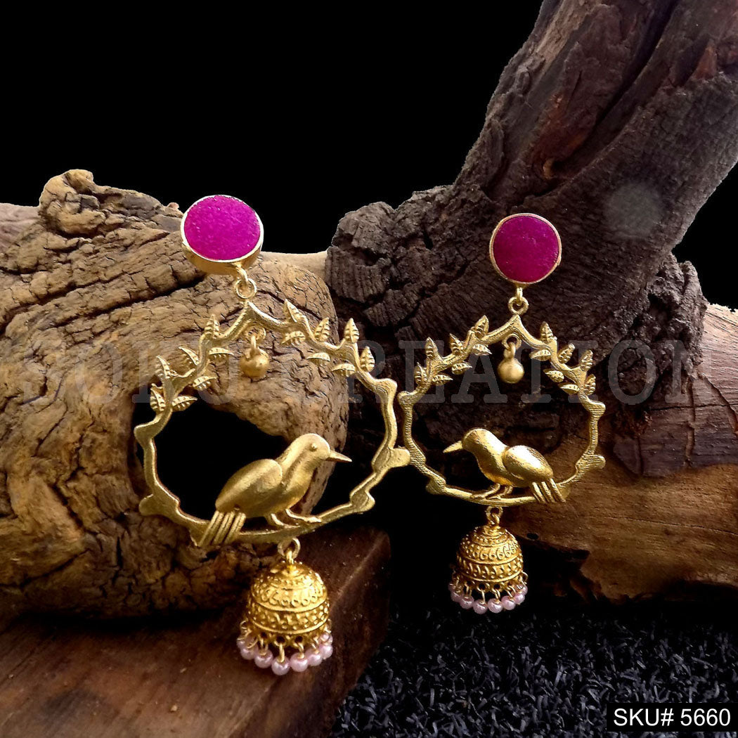 Gold plated Bird Design Drop & Dangle Jhumki Style Earring SKU5660