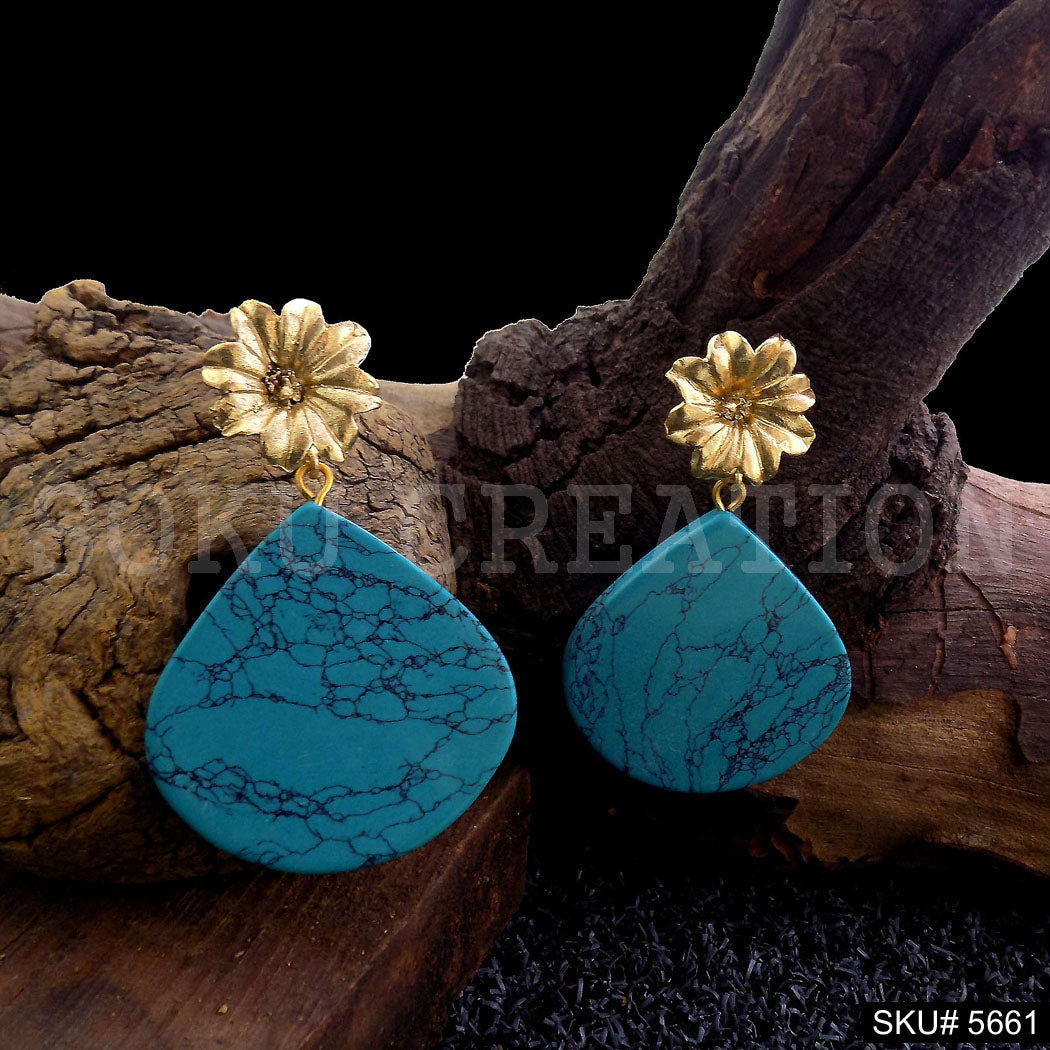 Gold plated Flower Turquoise Design Drop & Dangle Earring SKU5661