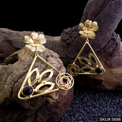 Gold plated Handmade Black Stone Statement Drop & Dangle Earring SKU5696