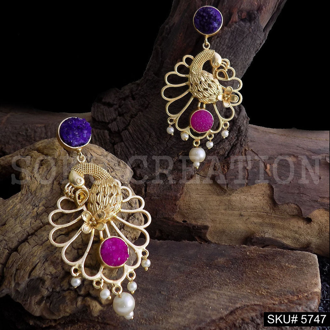 Gold plated Handmade Statement Peacock Design Drop and Dangle Earring SKU5747