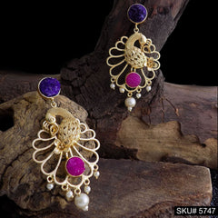 Gold plated Handmade Statement Peacock Design Drop and Dangle Earring SKU5747