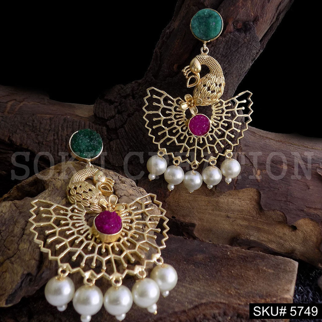 Gold plated Handmade Statement Peacock Design Drop and Dangle Earring SKU5749