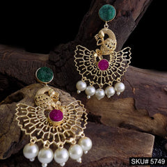 Gold plated Handmade Statement Peacock Design Drop and Dangle Earring SKU5749