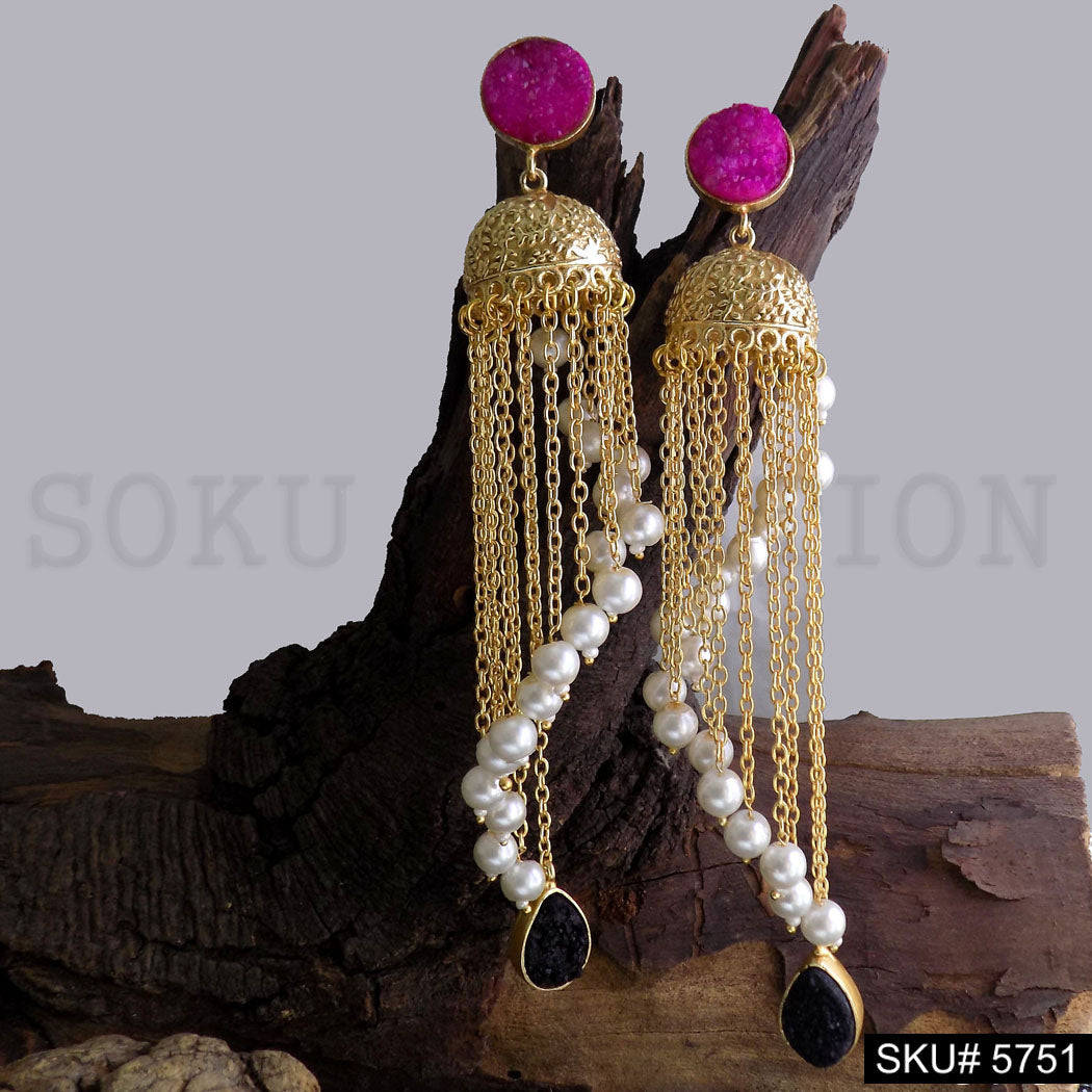 Gold plated Handmade Statement Drop and Dangle Designer Jhumki Earring SKU5751