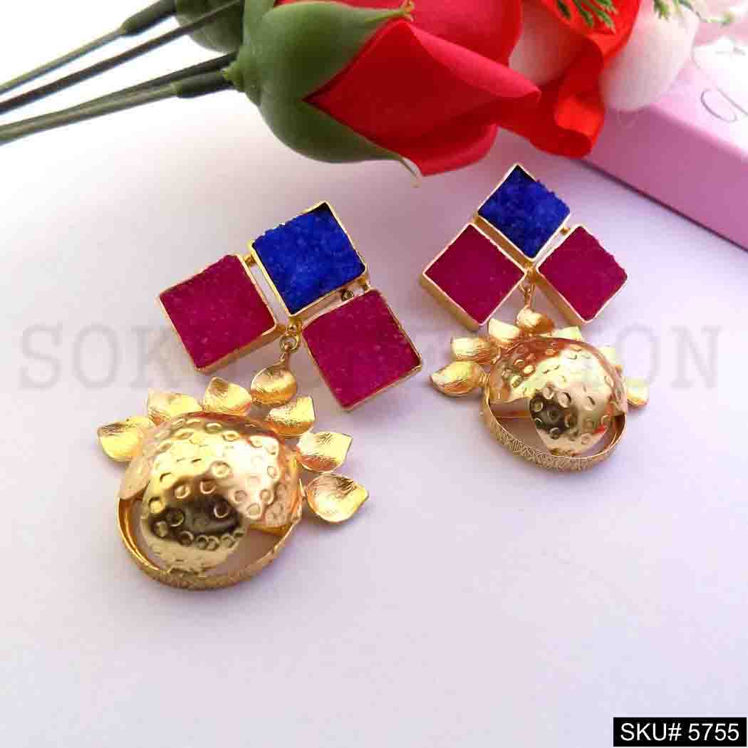 Gold plated Designer Multi Color Stone Drop and Dangle Earring SKU5755