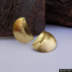 Gold-Beaded Half‑Moon Stud Earrings