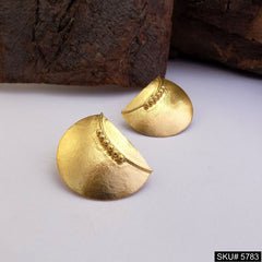 Gold-Beaded Half‑Moon Stud Earrings