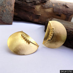 Gold-Beaded Half‑Moon Stud Earrings