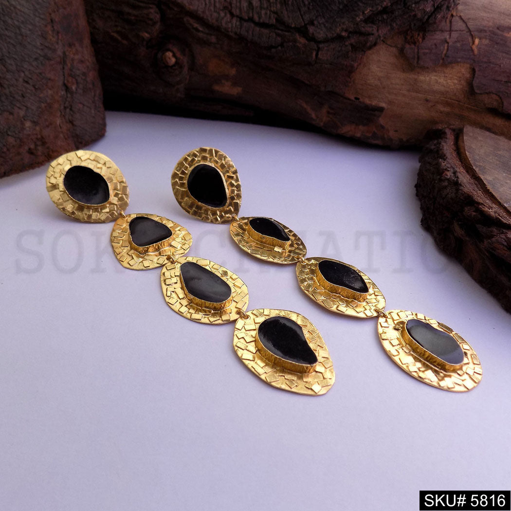 Gold plated Hammered Designer Long Drop and Dangle Earring SKU5816