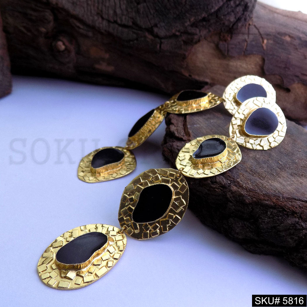 Gold plated Hammered Designer Long Drop and Dangle Earring SKU5816