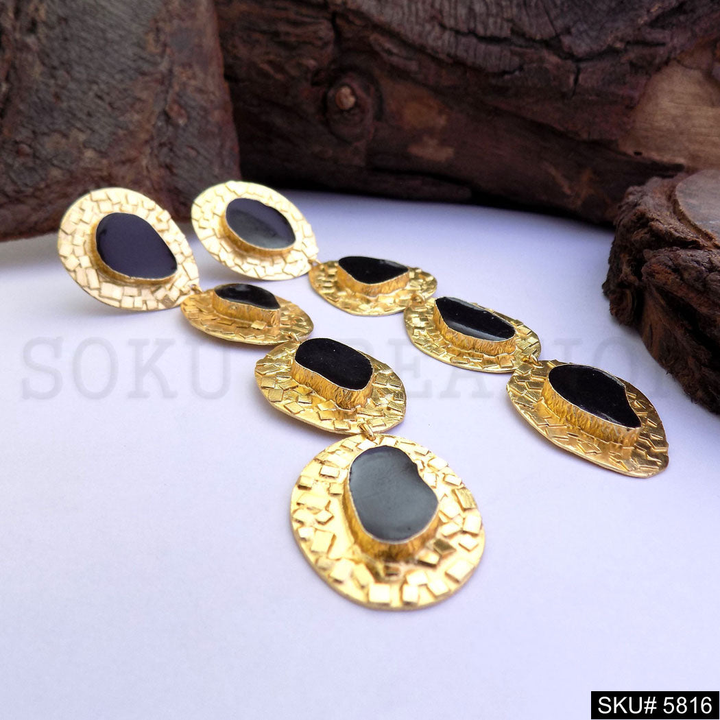 Gold plated Hammered Designer Long Drop and Dangle Earring SKU5816