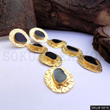Gold plated Hammered Designer Long Drop and Dangle Earring SKU5816
