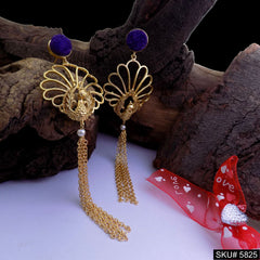 Gold plated Peacock Designer with Chain Drop and Dangle Earring SKU5825