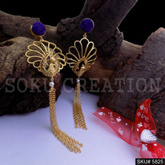 Gold plated Peacock Designer with Chain Drop and Dangle Earring SKU5825