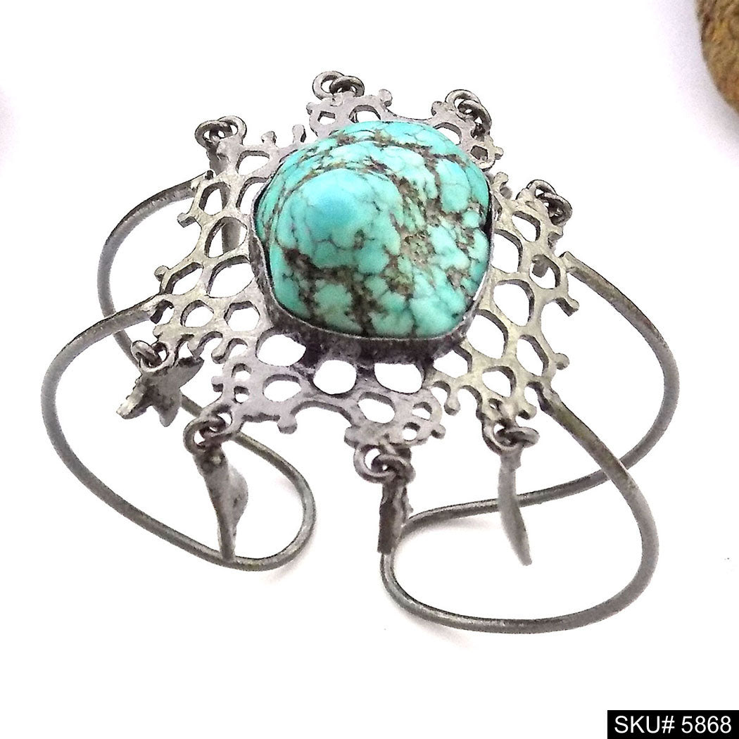 Black Plated Unique Stone Turquoise Designer Cuff SKU5868