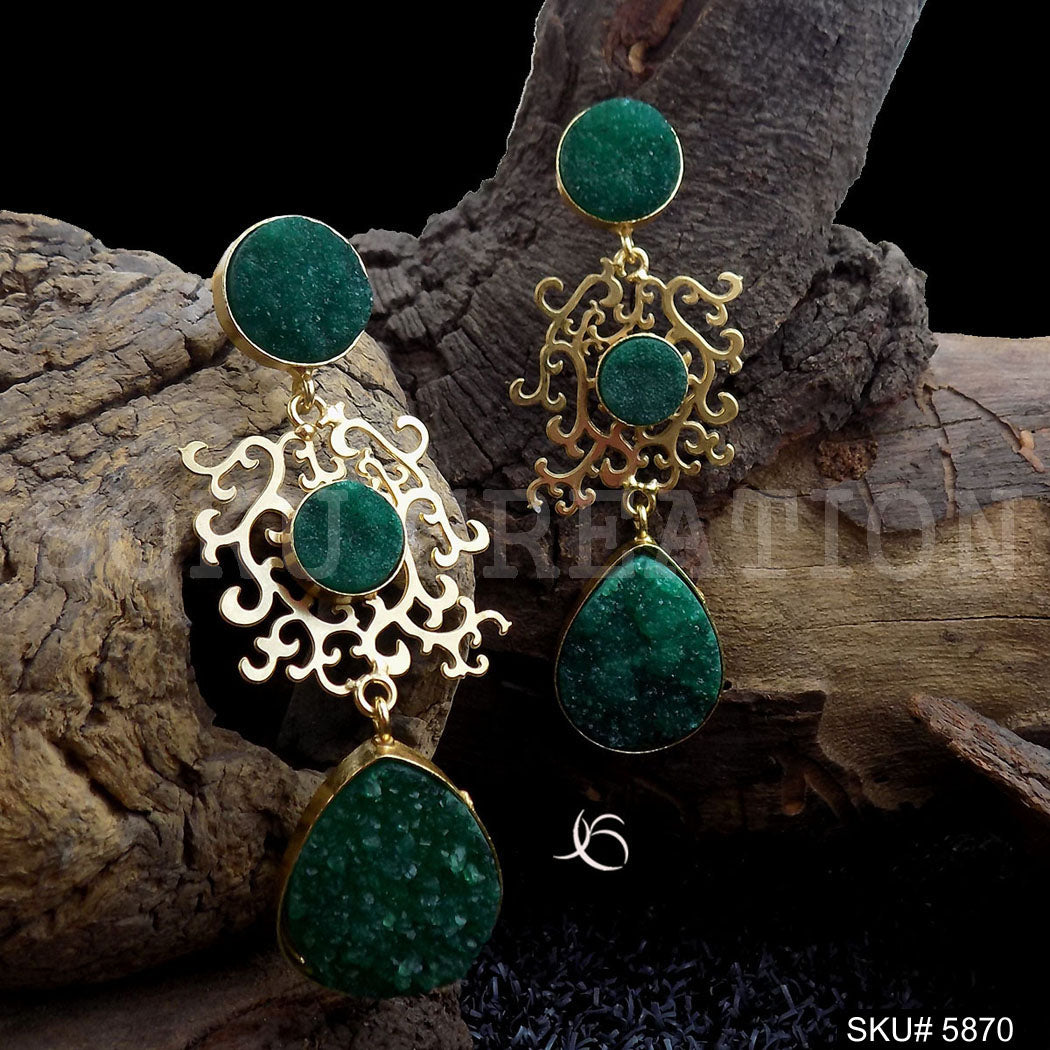 Gold plated Handmade Gemstone Drop and Dangle Earring SKU5870