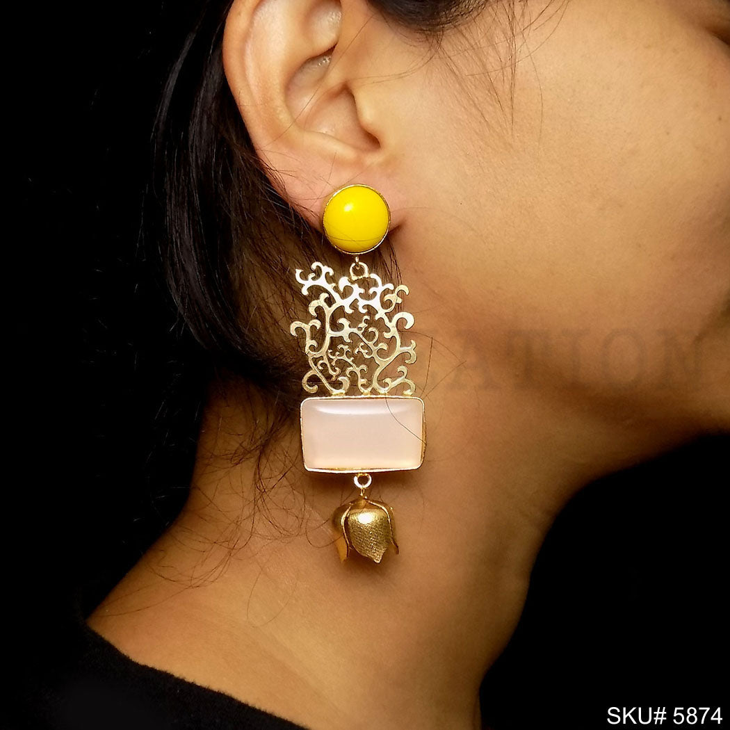 Gold plated Handmade Gemstone Drop and Dangle Earring SKU5874