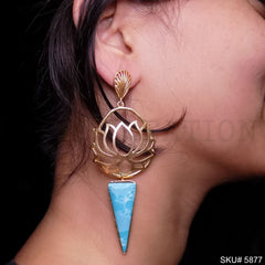 Gold plated Handmade Gemstone Lotus Style Drop and Dangle Earring SKU5877