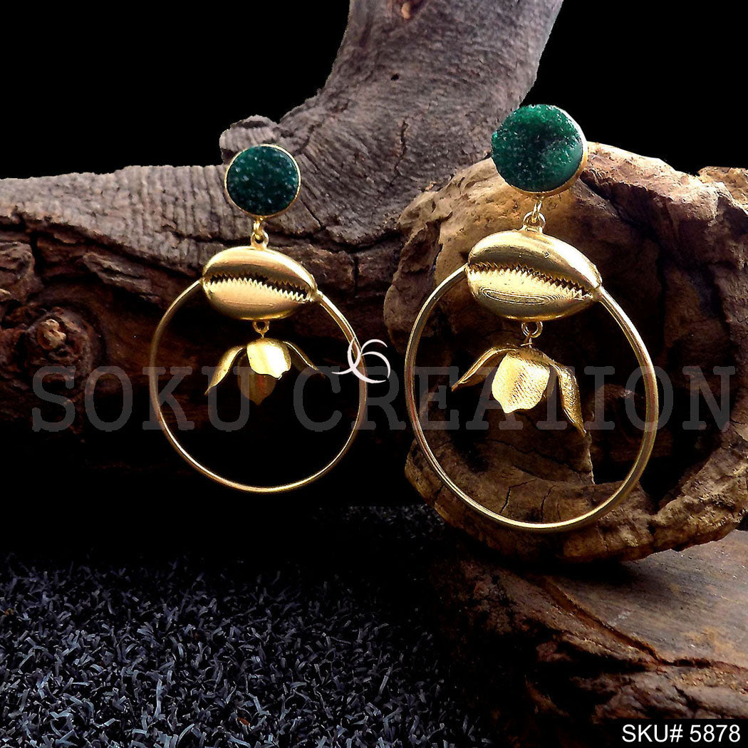 Gold plated Handmade Shell Style Drop and Dangle Earring SKU5878