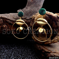 Gold plated Handmade Shell Style Drop and Dangle Earring SKU5878