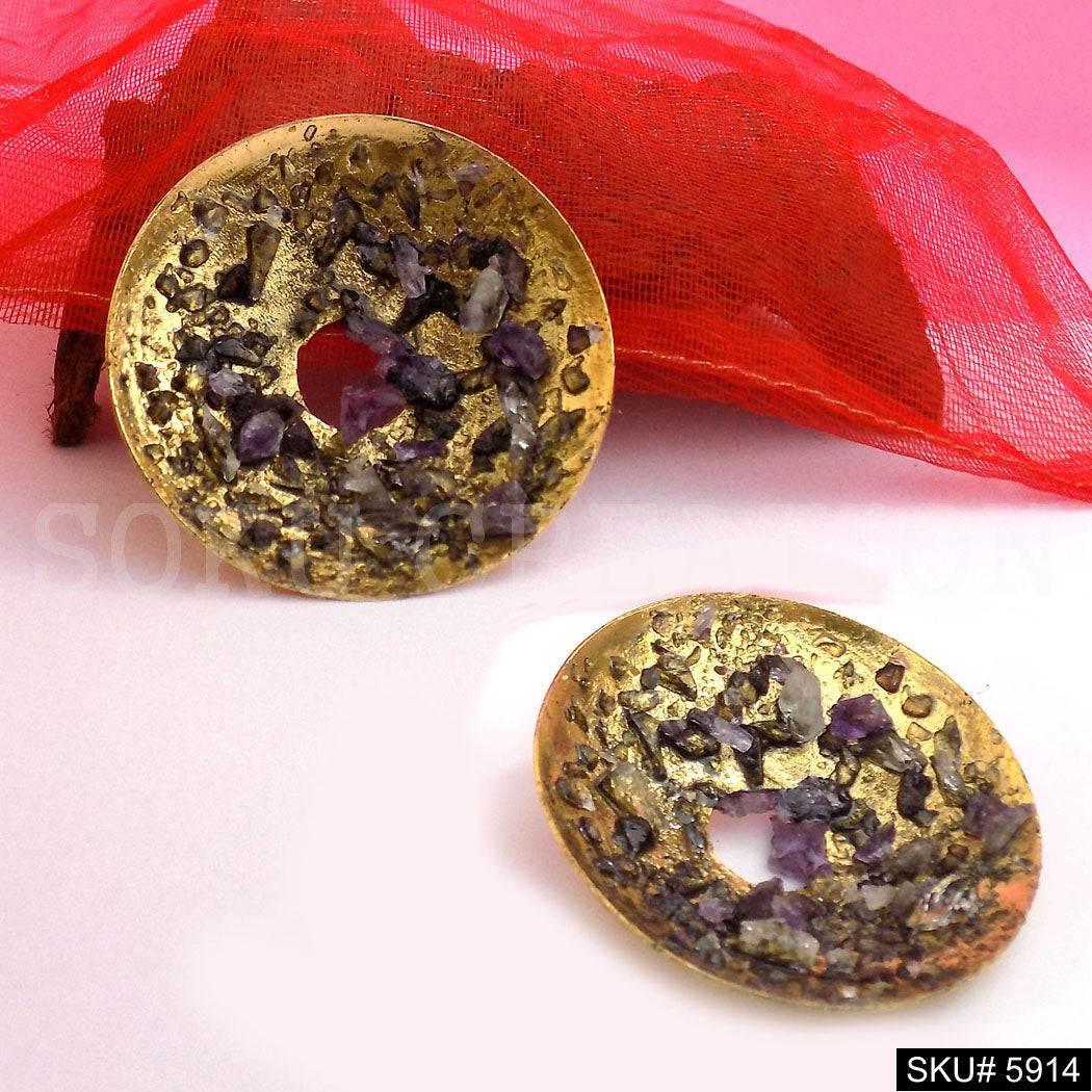 Gold plated Designer Gemstone Rounded Style Design Big Stud Earring SKU5914