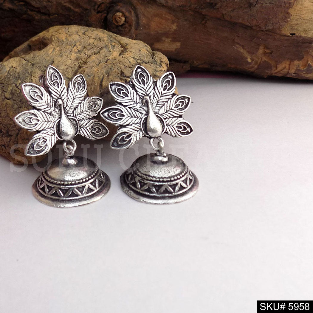 Silver plated Designer Peacock Jhumki Earring SKU5958