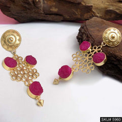 Gold plated Designer Pink stone Drop and Dangle Earring SKU5960