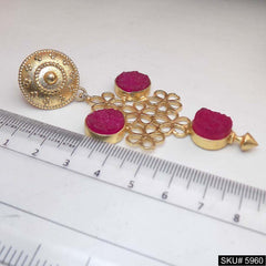 Gold plated Designer Pink stone Drop and Dangle Earring SKU5960