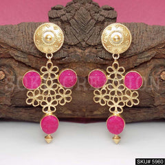 Gold plated Designer Pink stone Drop and Dangle Earring SKU5960