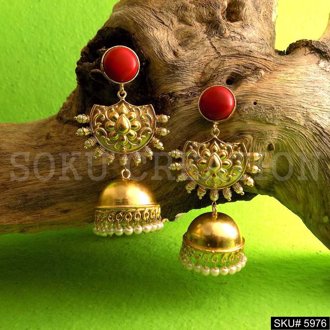 Gold plated Designer Handmade Drop and Dangle Jhumki Earring SKU5976
