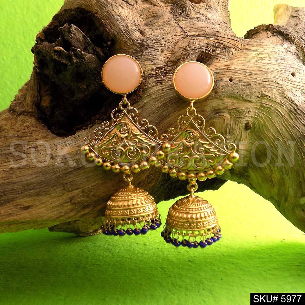 Gold plated Designer Handmade Drop and Dangle Jhumki Earring SKU5977