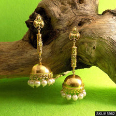 Gold plated Designer Handmade Drop and Dangle Jhumki Earring SKU5982