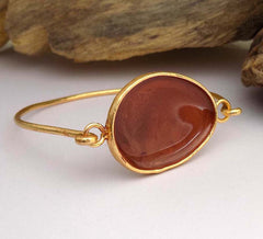 Elegant Gold-Plated Bangle with Oval Carnelian Stone Gift for her SKU# 6033