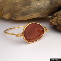 Elegant Gold-Plated Bangle with Oval Carnelian Stone Gift for her SKU# 6033