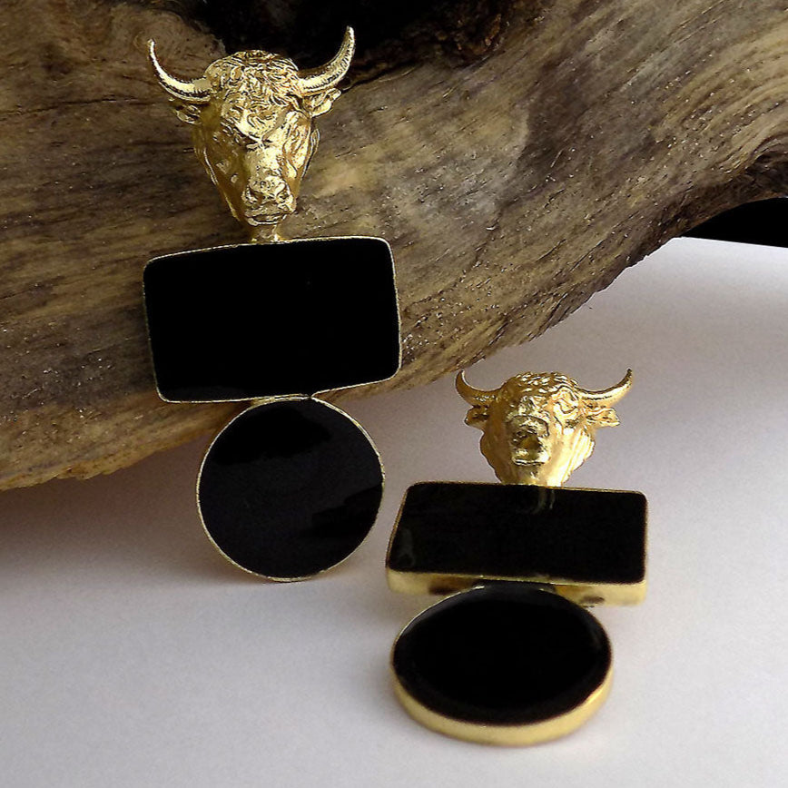 Gold plated Bull Design Handmade Drop and Dangle Earring SKU6040