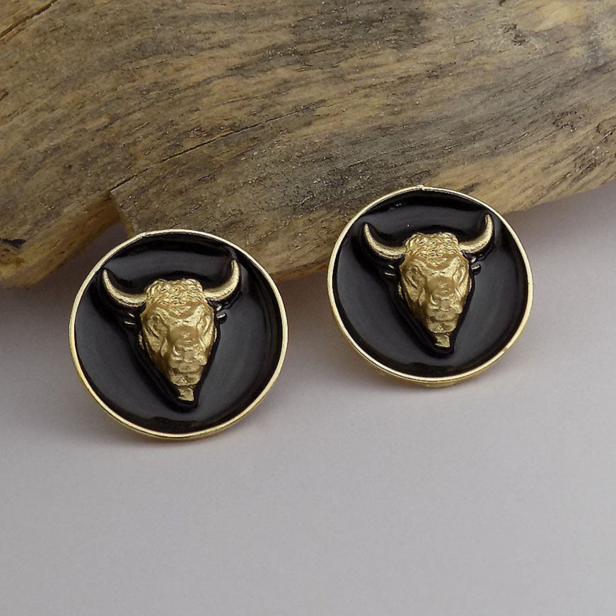 Gold plated Bull Design Handmade Stud Earring SKU6042