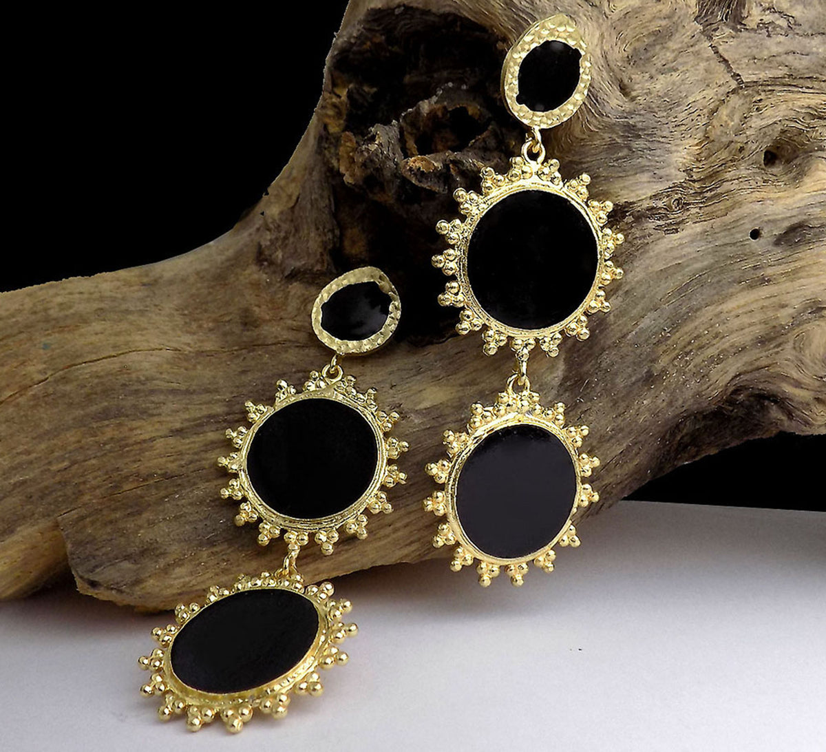 Gold plated Black Enamel Design Drop and Dangle Earring SKU6044