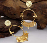 Gold plated Hammered Design Flower Drop and Dangle Earring SKU6066