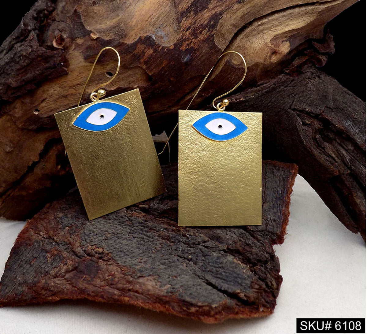 Gold plated Designer Protective Evil Eye Ear Wire Earring SKU6108