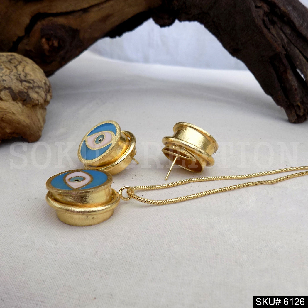 Gold plated Unique Design of Protective Eye Charm Stud Earring and Necklace SKU6126