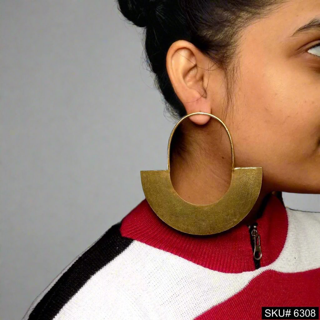 Gold plated Handmade Big Loop Plain Big Stud Earrings SKU6308