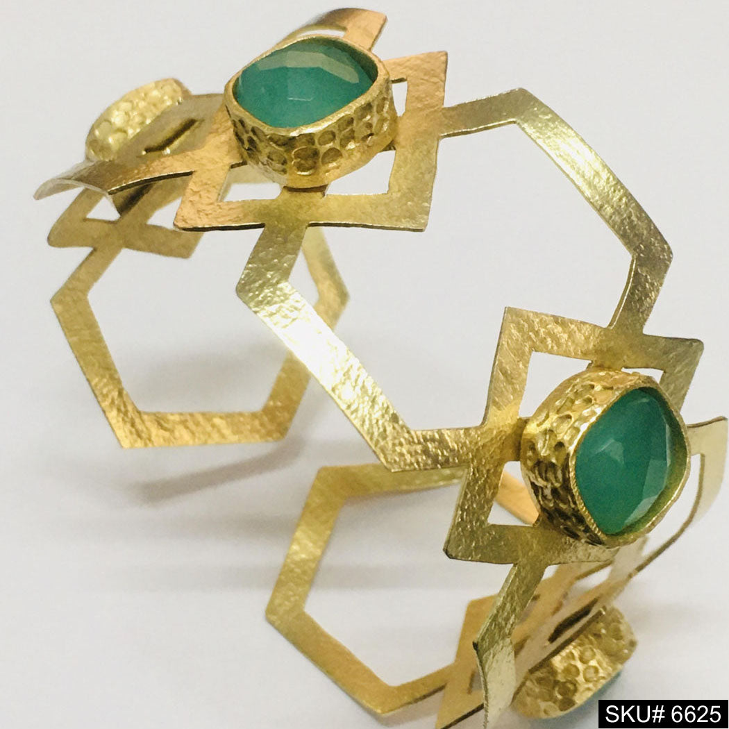 18K Gold Plated Gemstone Cuff Bangle
