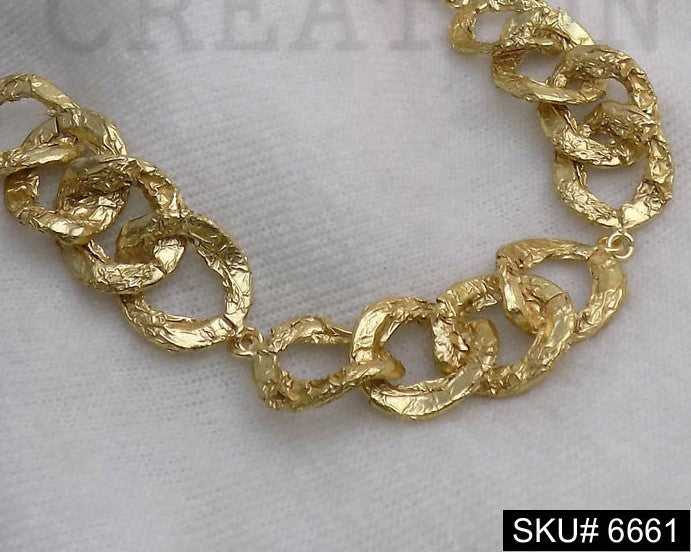Gold Plated Hammered Thick Broad Handmade Cable Chain Necklace SKU6661
