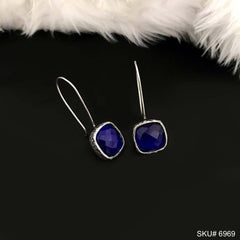Silver plated Simple Delicate Blue Stone Ear Wire Earrings SKU6969