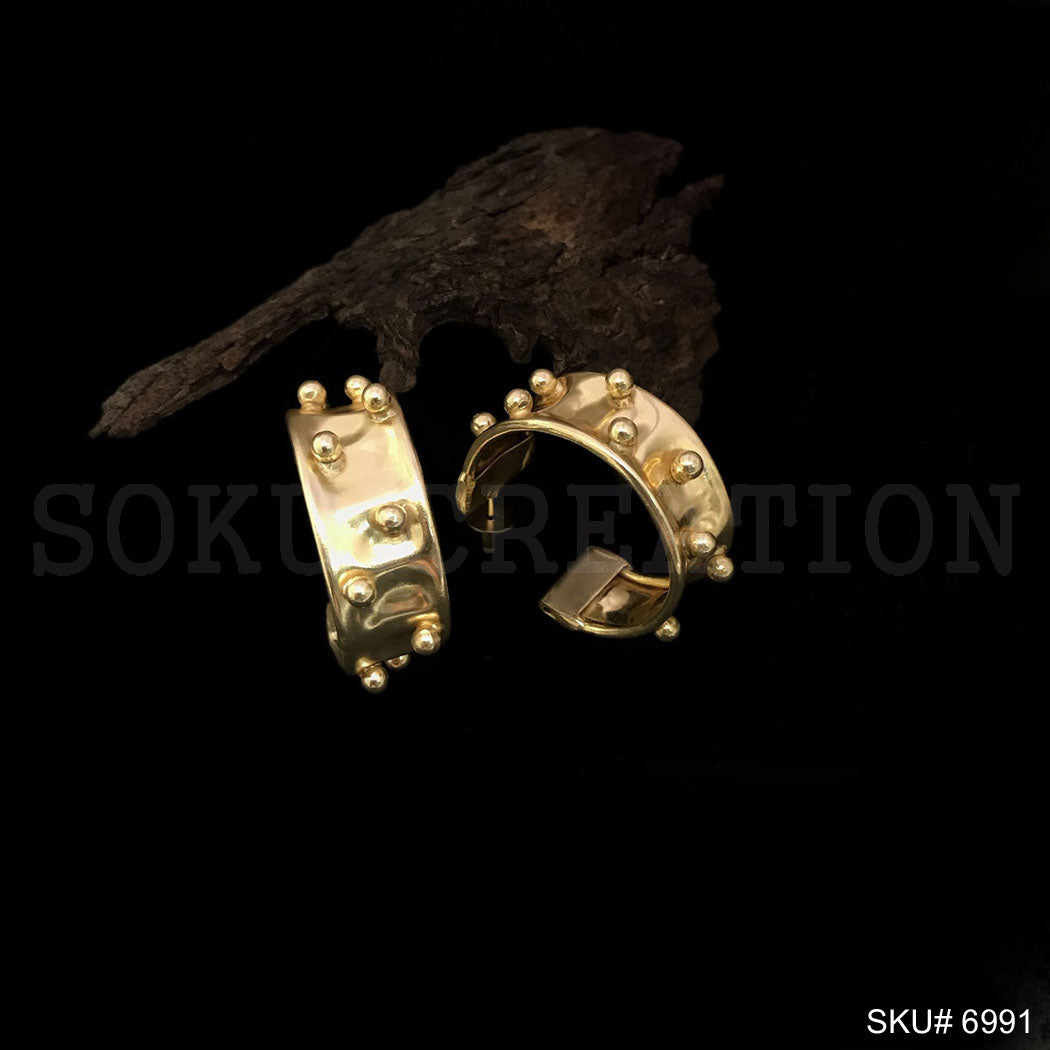 Gold plated Doted Hammered Hoops Style Push Back Earring SKU6991