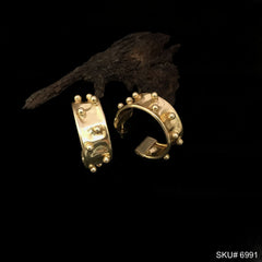 Gold plated Doted Hammered Hoops Style Push Back Earring SKU6991