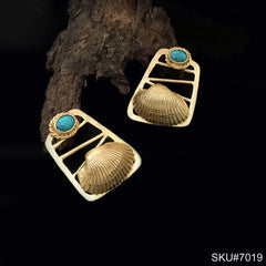 Gold plated Statement Twisted Wire Turquoise Shell Style Big Stud Earring SKU7019
