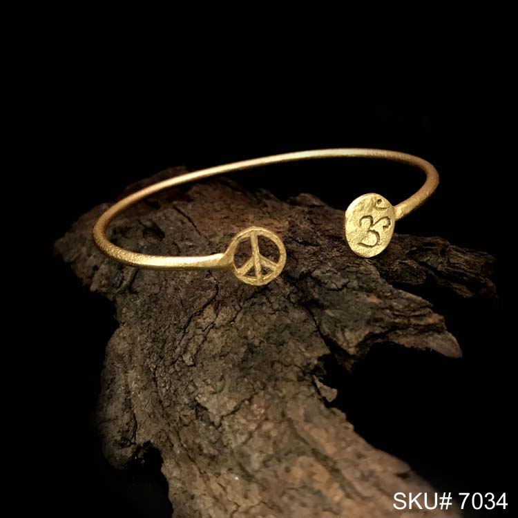 Gold Plated Plain Statement Om Sign of Designer Cuff SKU7034