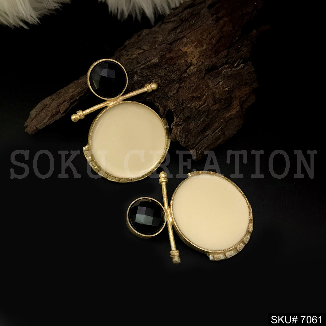 Gold Plated Unique Statement Gemstone Hammered Handmade Drop and Dangle Earring SKU7061