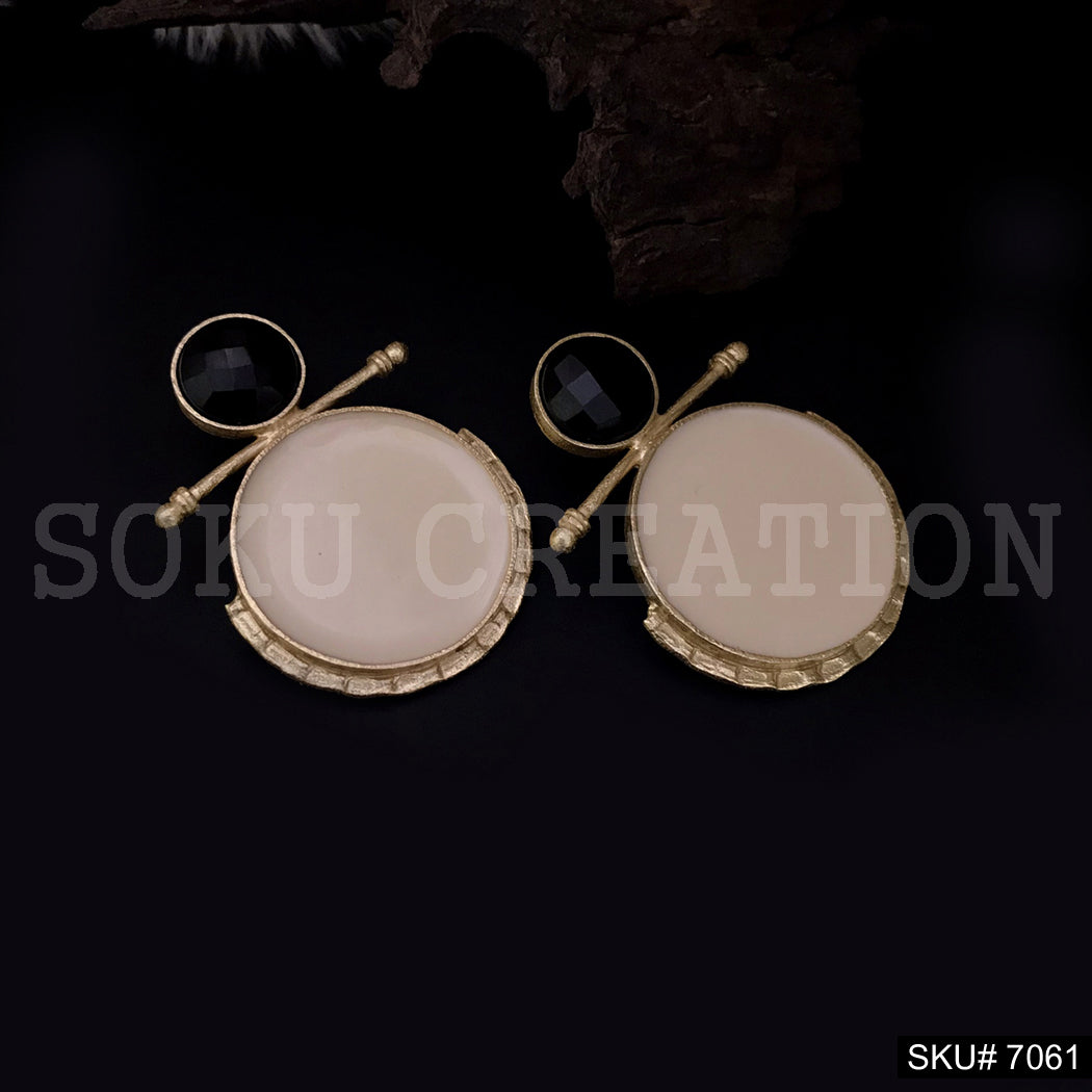 Gold Plated Unique Statement Gemstone Hammered Handmade Drop and Dangle Earring SKU7061
